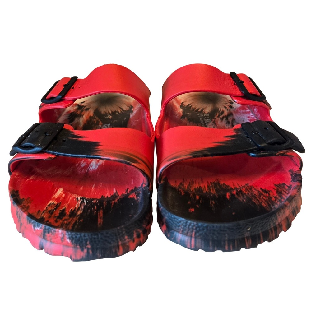Birkenstock Arizona Essentials‎ Red Black Swirl Sandals Mens Size 45 / 12 EUC!